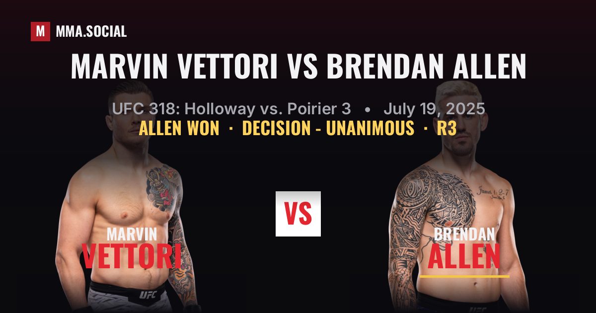Marvin Vettori vs Brendan Allen - UFC 318 Scorecard | MMA.SOCIAL