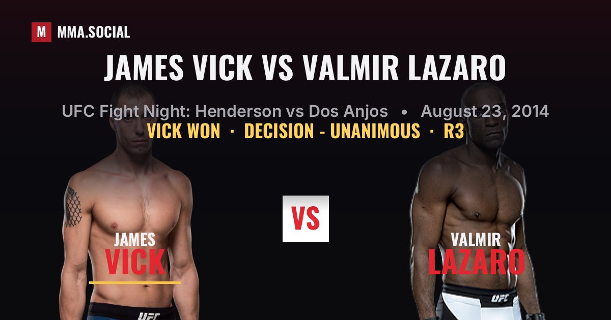James Vick vs Valmir Lazaro result: James Vick won by Decision - Unanimous, UFC Fight Night: Henderson vs Dos Anjos
