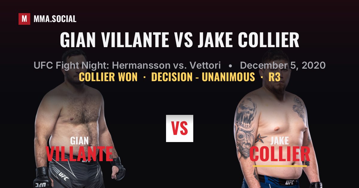 Gian Villante vs Jake Collier result: Jake Collier won by Decision - Unanimous, UFC Fight Night: Hermansson vs. Vettori