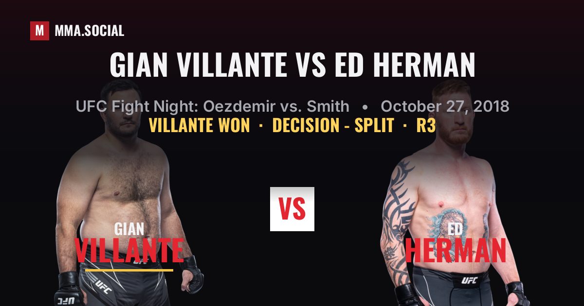 Gian Villante vs Ed Herman result: Gian Villante won by Decision - Split, UFC Fight Night: Oezdemir vs. Smith