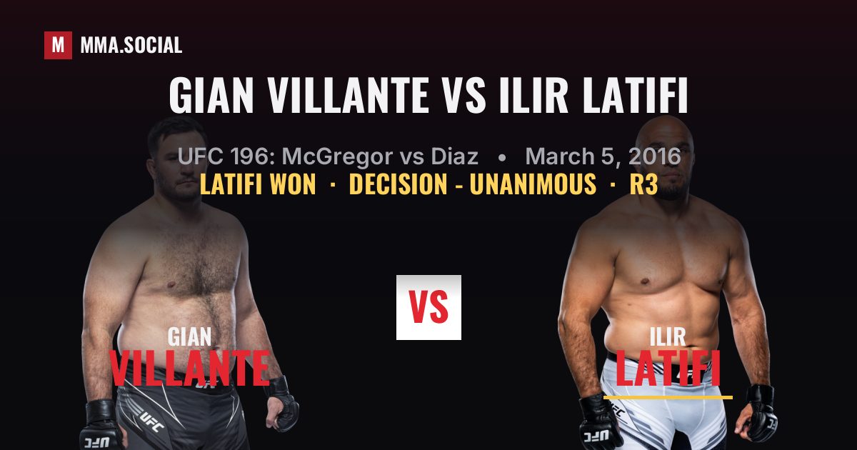 Gian Villante vs Ilir Latifi result: Ilir Latifi won by Decision - Unanimous, UFC 196: McGregor vs Diaz