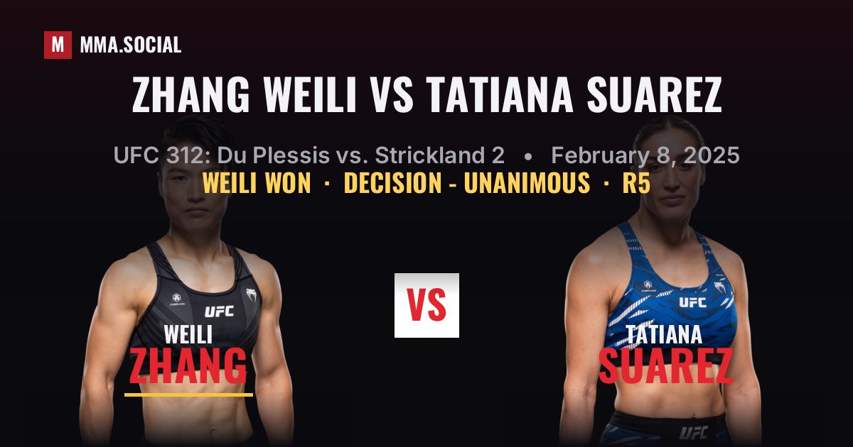 Zhang Weili vs Tatiana Suarez - UFC 312 Scorecard | MMA.SOCIAL