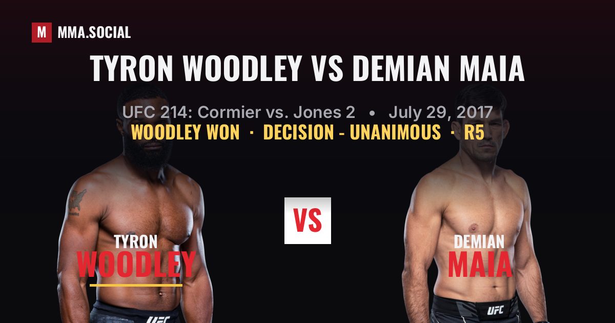 Tyron Woodley vs Demian Maia result: Tyron Woodley won by Decision - Unanimous, UFC 214: Cormier vs. Jones 2