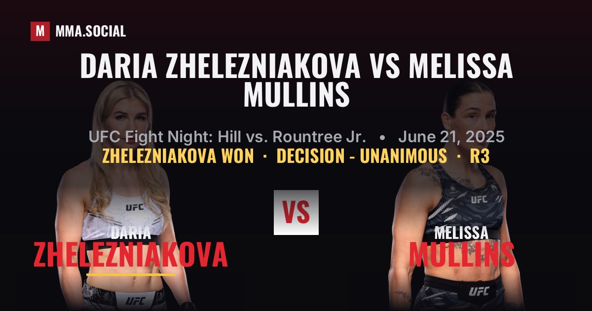 Daria Zhelezniakova vs Melissa Mullins result: Daria Zhelezniakova won by Decision - Unanimous, UFC Fight Night: Hill vs. Rountree Jr.