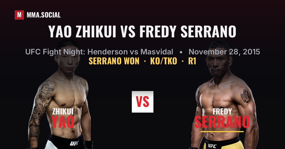 Yao Zhikui vs Fredy Serrano result: Fredy Serrano won by KO/TKO, UFC Fight Night: Henderson vs Masvidal